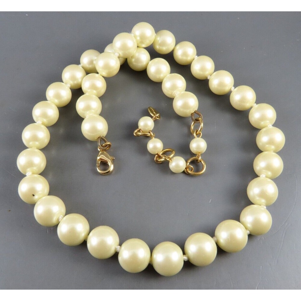 Vintage CEZANNE Cream Faux Pearls BEADED NECKLACE Hand Knotted GOLD TONE  15-18"